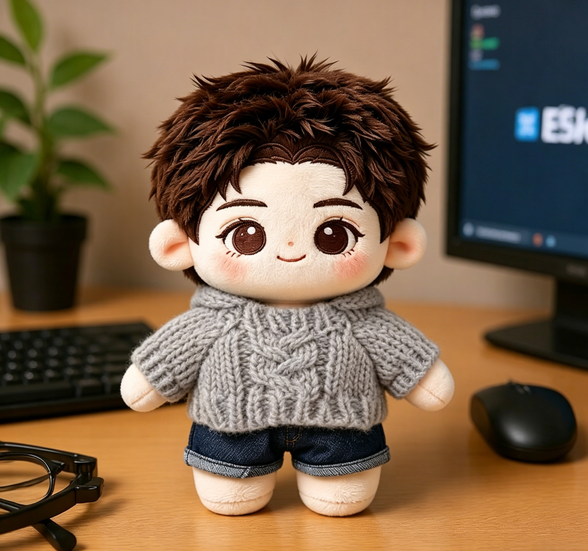 Solid Color Cable Knit Sweater for 10cm Cotton Dolls